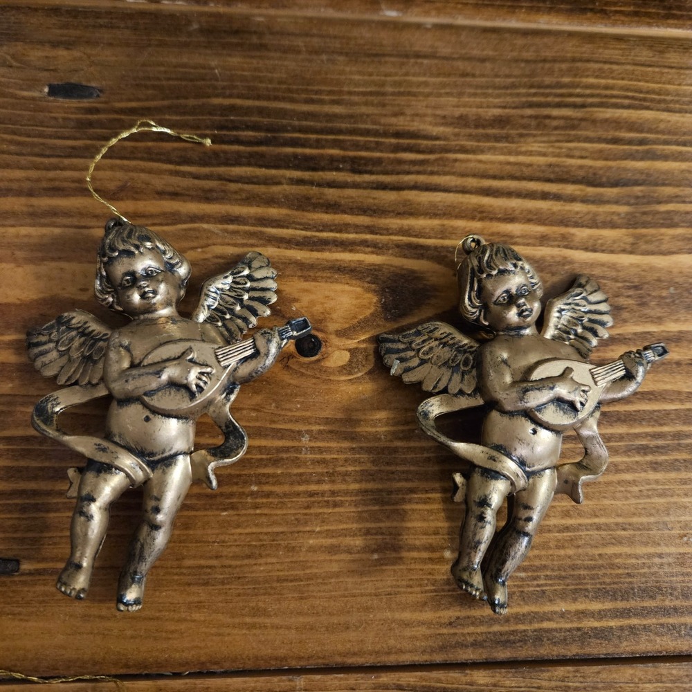 Vintage Cherub Angel‎ Ornaments Set of 6 Gold Tone Musical Angels Christmas - Picture 3 of 7